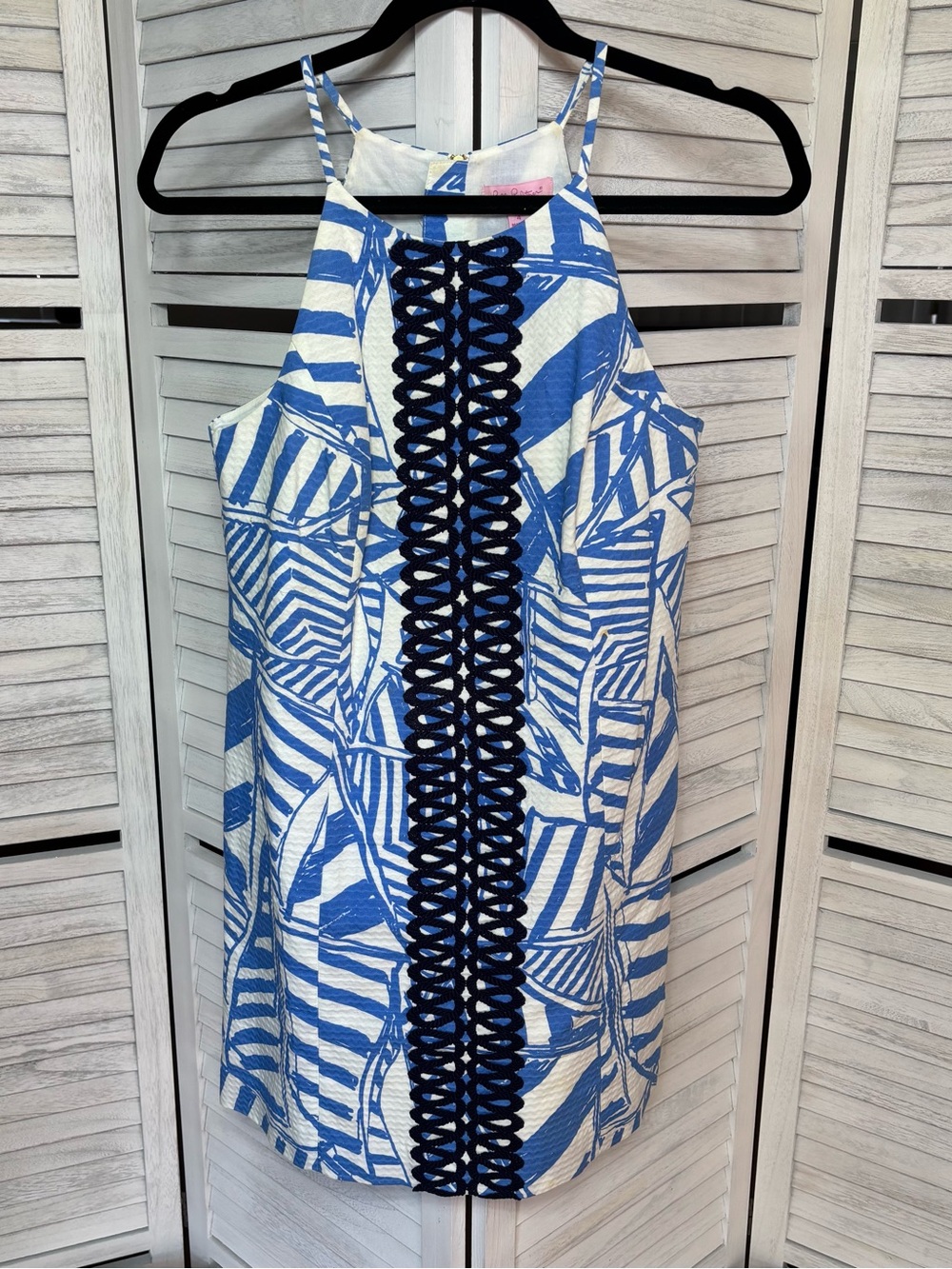Lilly Pulitzer Blue White Shift Dress Navy Crochet Size 4